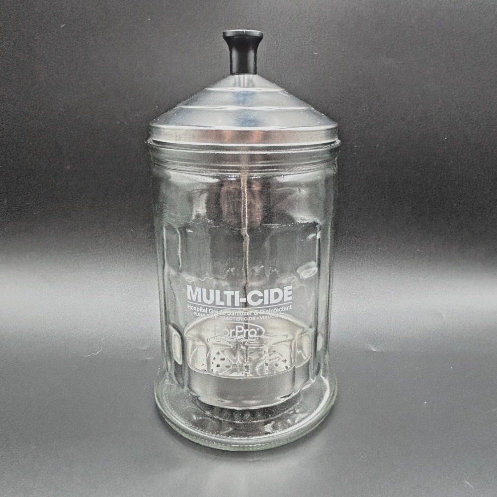 ForPro Multi-Cide Midsize Sanitizer Jar & Lid 8" Tall - Disinfectant Glass 21 Oz